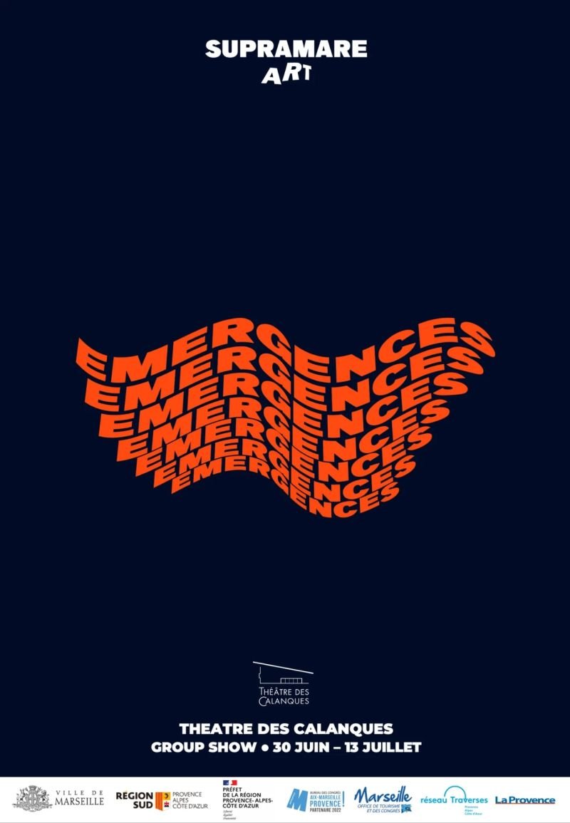 Affiche d’Émergences, group show au Théâtre des Calanques du 30 juin au 13 juillet