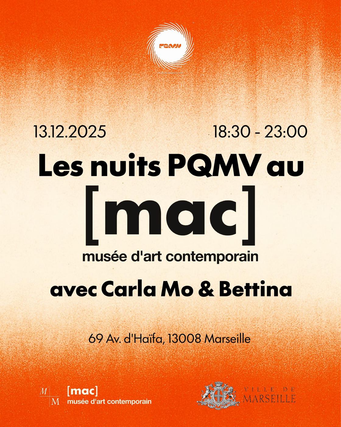 Affiche des nuits PQMV au musée d’art contemporain, 13 décembre 2025